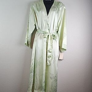 Donna Nadeau NWT Women's Chartreuse Green Floral Pockets Loungewear Robe Sz L/XL